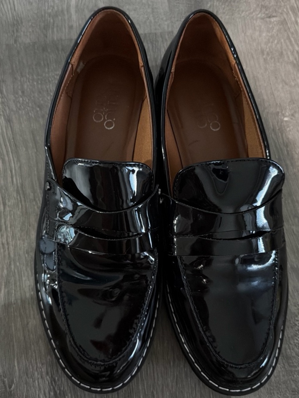 Franco Sarto Black Patent Leather Penny Loafers